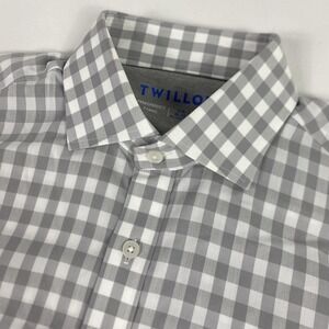 Twillory Shirt Mens 15.5 32/33 Gray Gingham Slim Fit Stretch Dress Long Sleeve